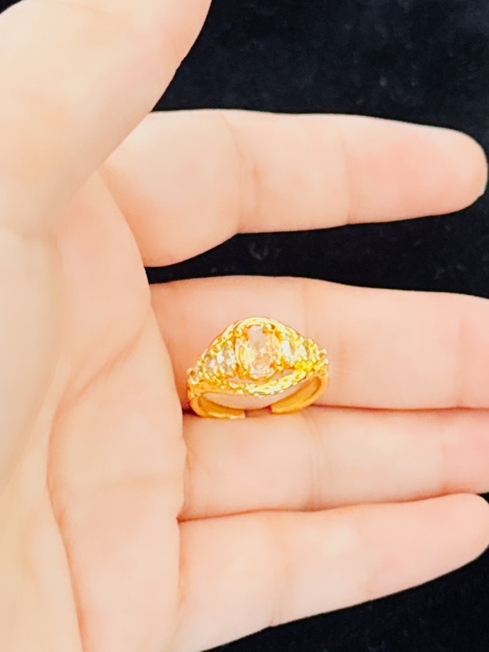 Gold-Tone Oval Stone Women's Ring